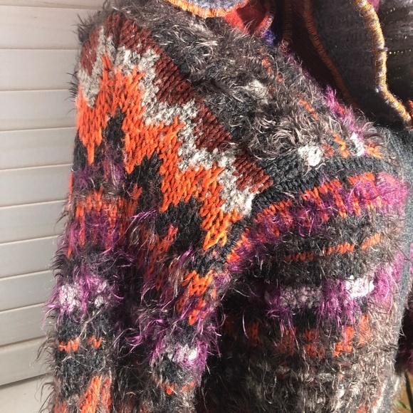 Handcrafted Patch Knitted Sweater Upcycled Fairy Elf Pointy Hood Multicolor sz M - Picture 5 of 14